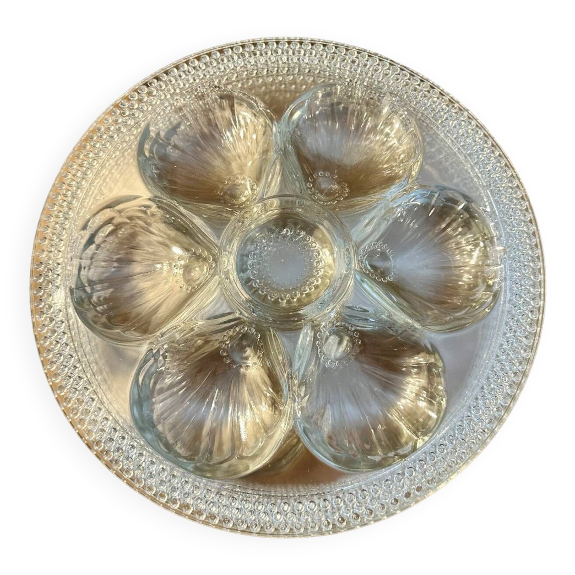 Set of 6 glass oyster plates