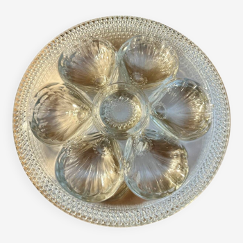 Set of 6 glass oyster plates
