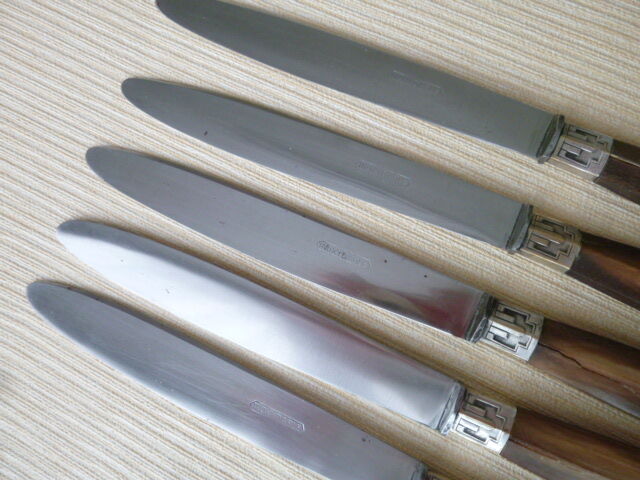 Set of 5 table knives stainless steel and bovine horn
