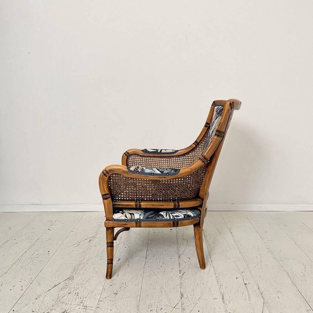 Mid-Century French Armchair in Bamboo Style with Animal Print Fabric, 1980