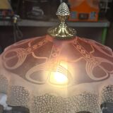 1920 bronze lamp pink tinted glass shade & acid etched art nouveau 63x30