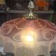 Lampe 1920 bronze abat-jour en verre teinté rose & gravé à l'acide art nouveau 63x30