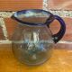 Antique Blown Bubble Glass Pitcher Transparent & Cobalt Blue 2L Vintage