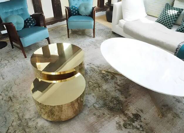 Contemporary handcrafted brass coffee table, Lune collection.