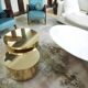 Contemporary handcrafted brass coffee table, Lune collection.