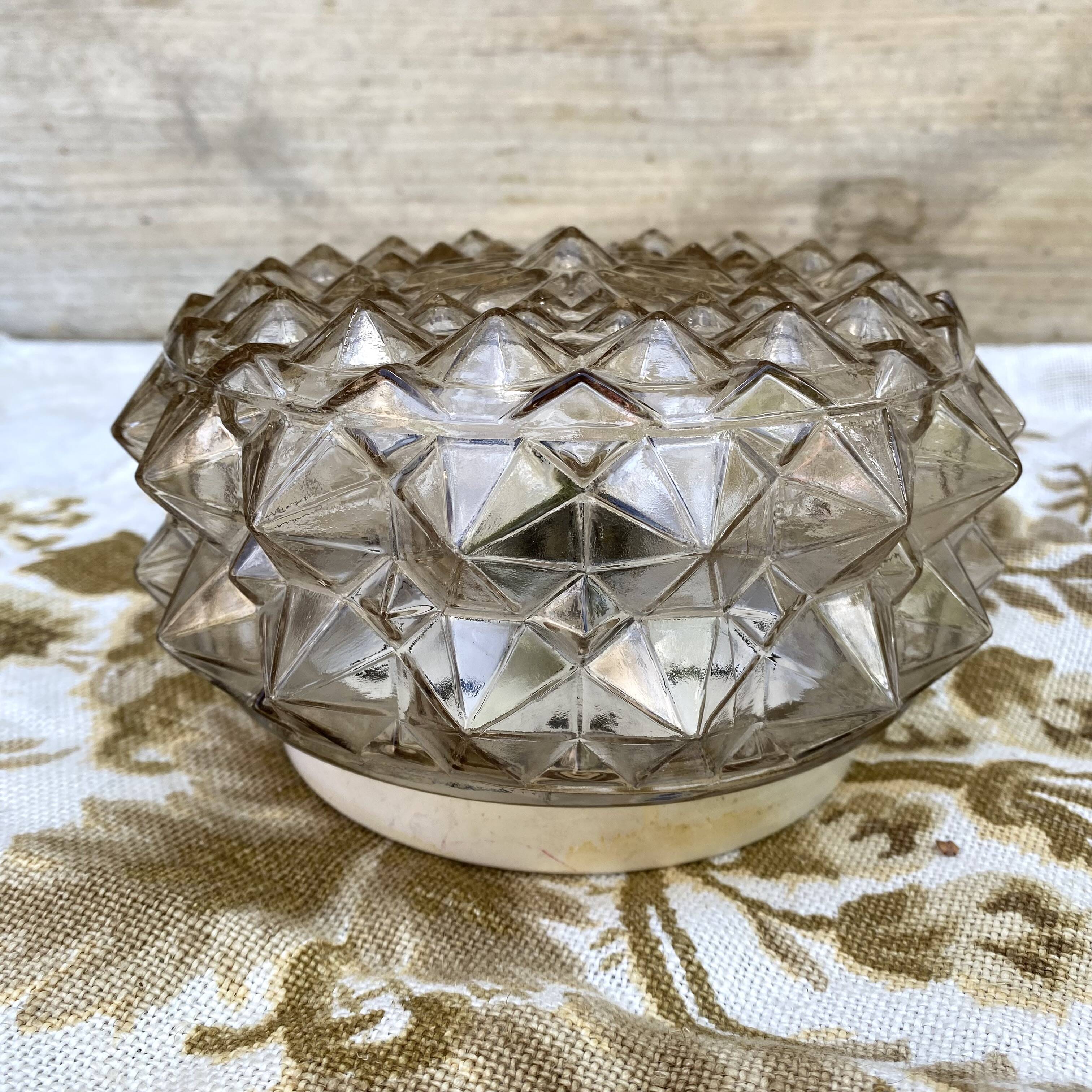 Plafonnier rond vintage en verre fumé, années 70