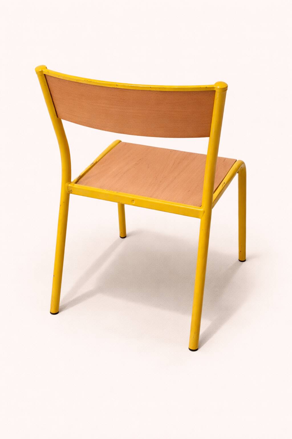 Vintage school chair trio – Coloured metal structure in yellow & blue