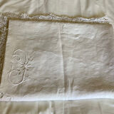 Old embroidered CA monogram sheet