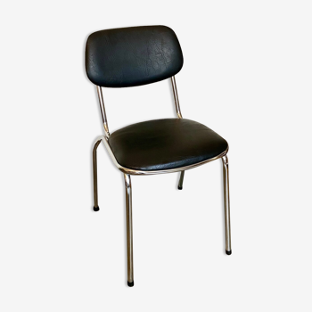 Chair in chromed aluminum and black skaï