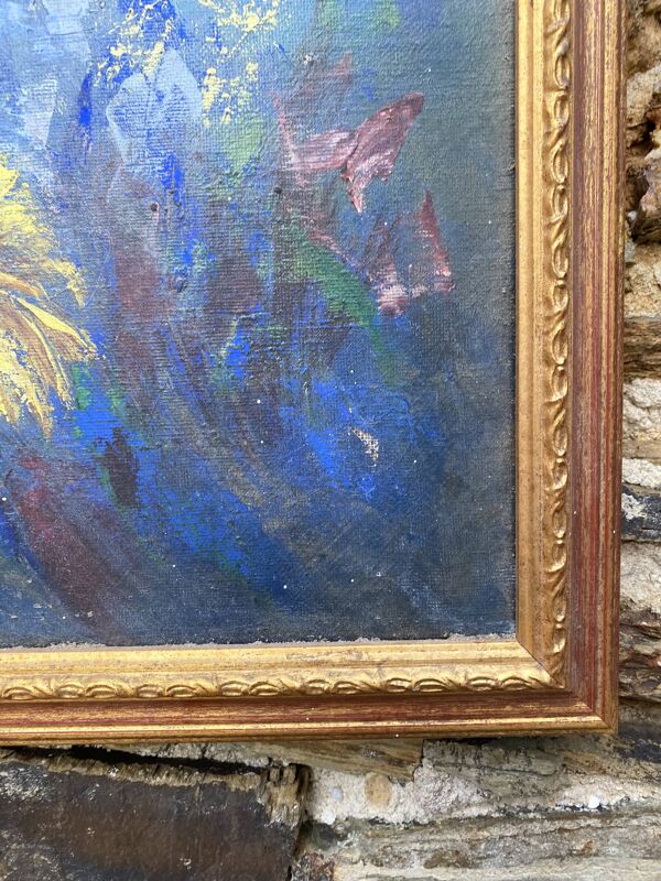 Huile sur toile fleurs G de Marco 50X60