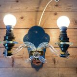 Applique murale ancienne en laiton et verre cristal