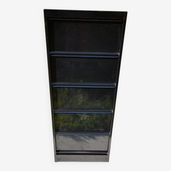 Black metal clamshell cabinet