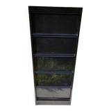 Black metal clamshell cabinet