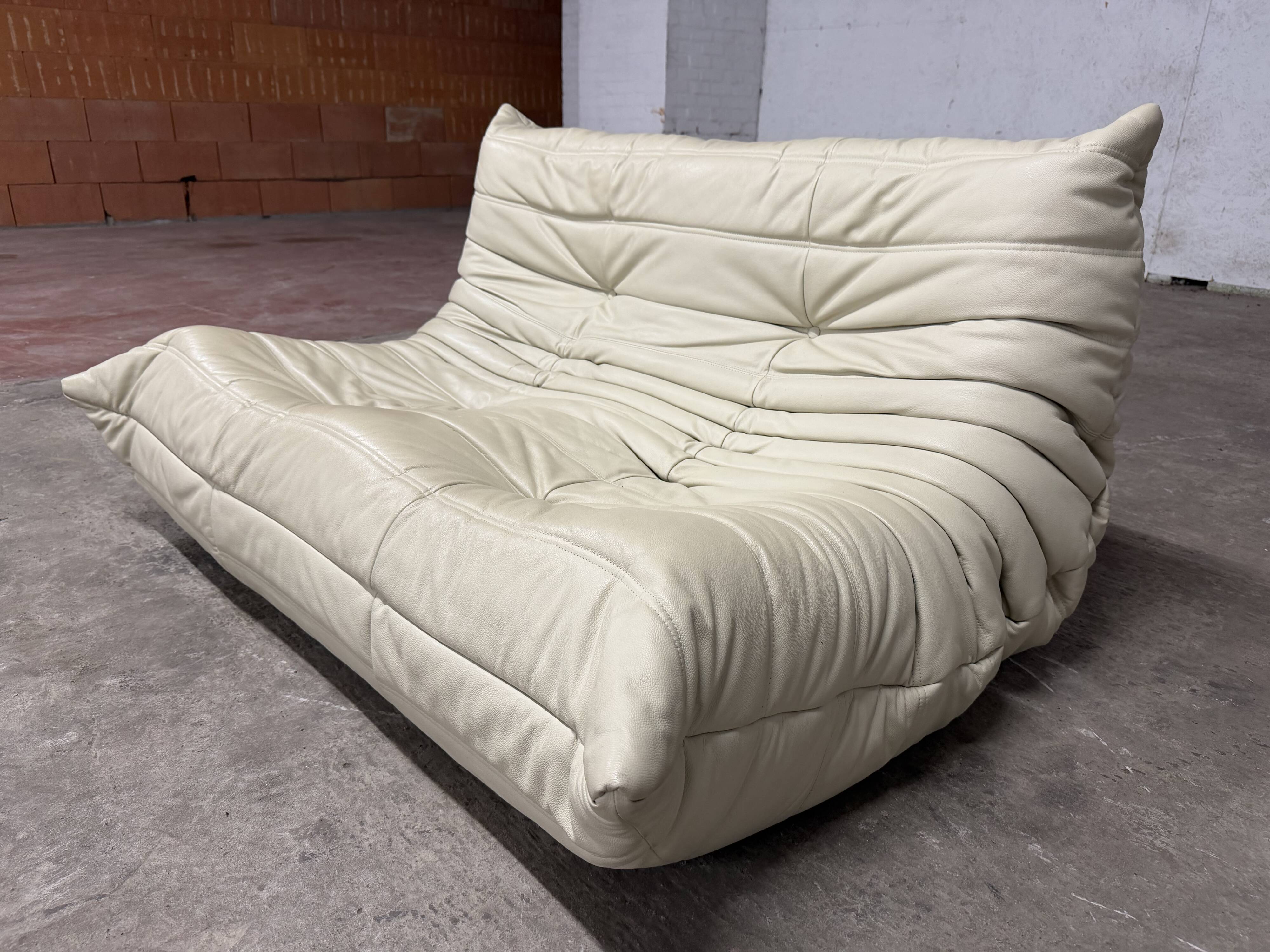 100% authentic Ligne Roset Togo 2-seater + 3-seater, original beige leather.