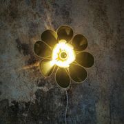 Flower wall light made of rattan and fir green linen petals