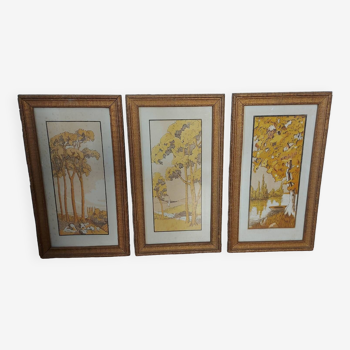 Triptych lithograph trees