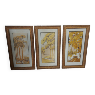 Triptych lithograph trees