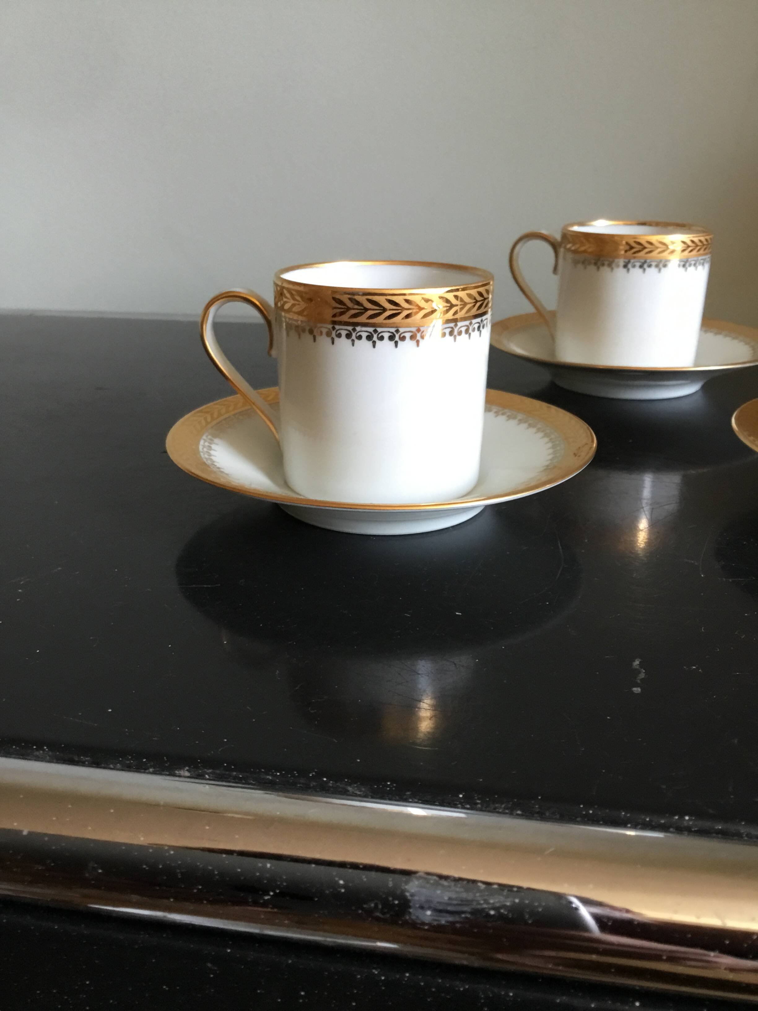 3 coffee cups and saucers in Limoges porcelain