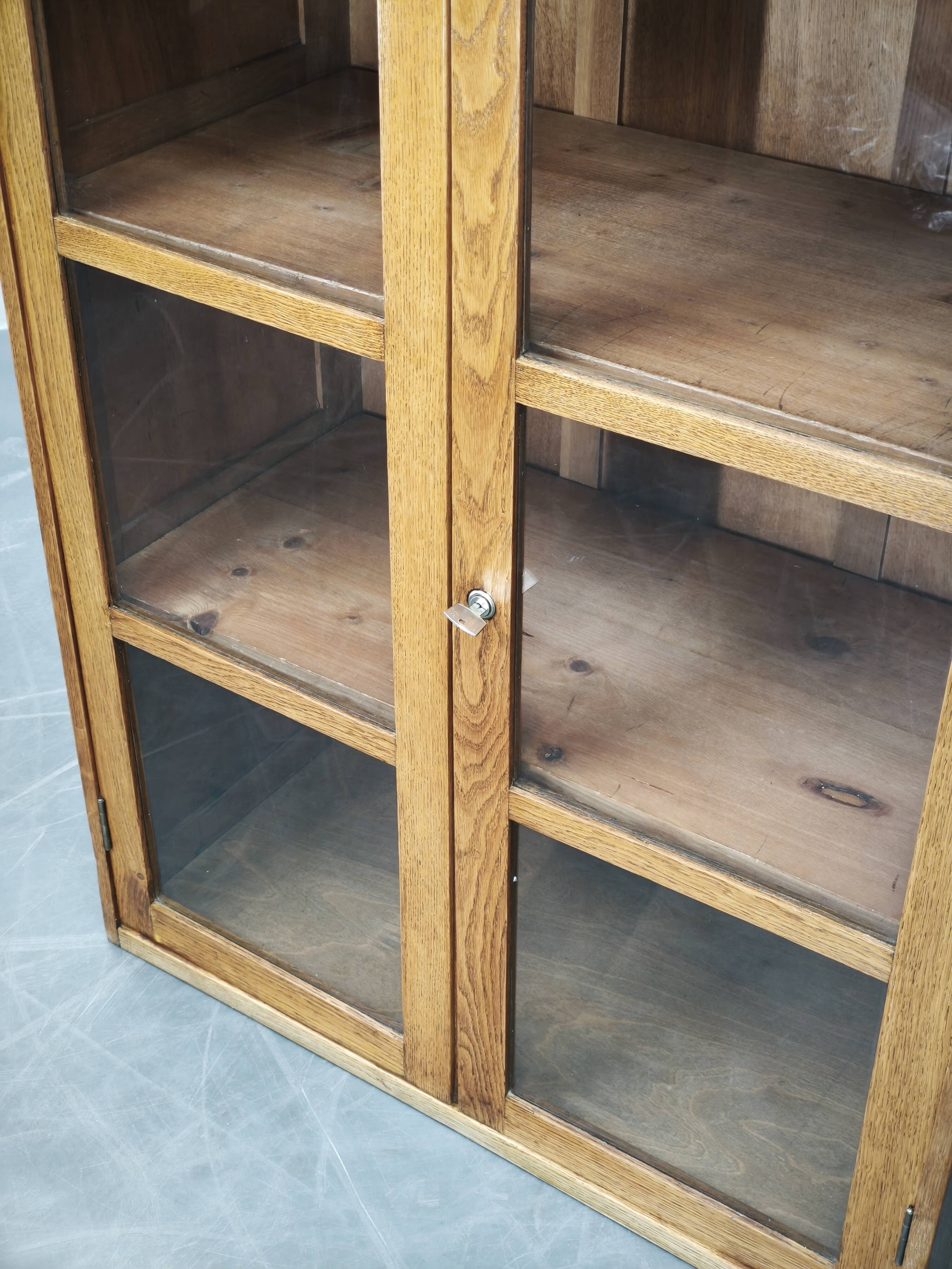 1930s Czech Oak Glass Bookcase from a Baťa Factory