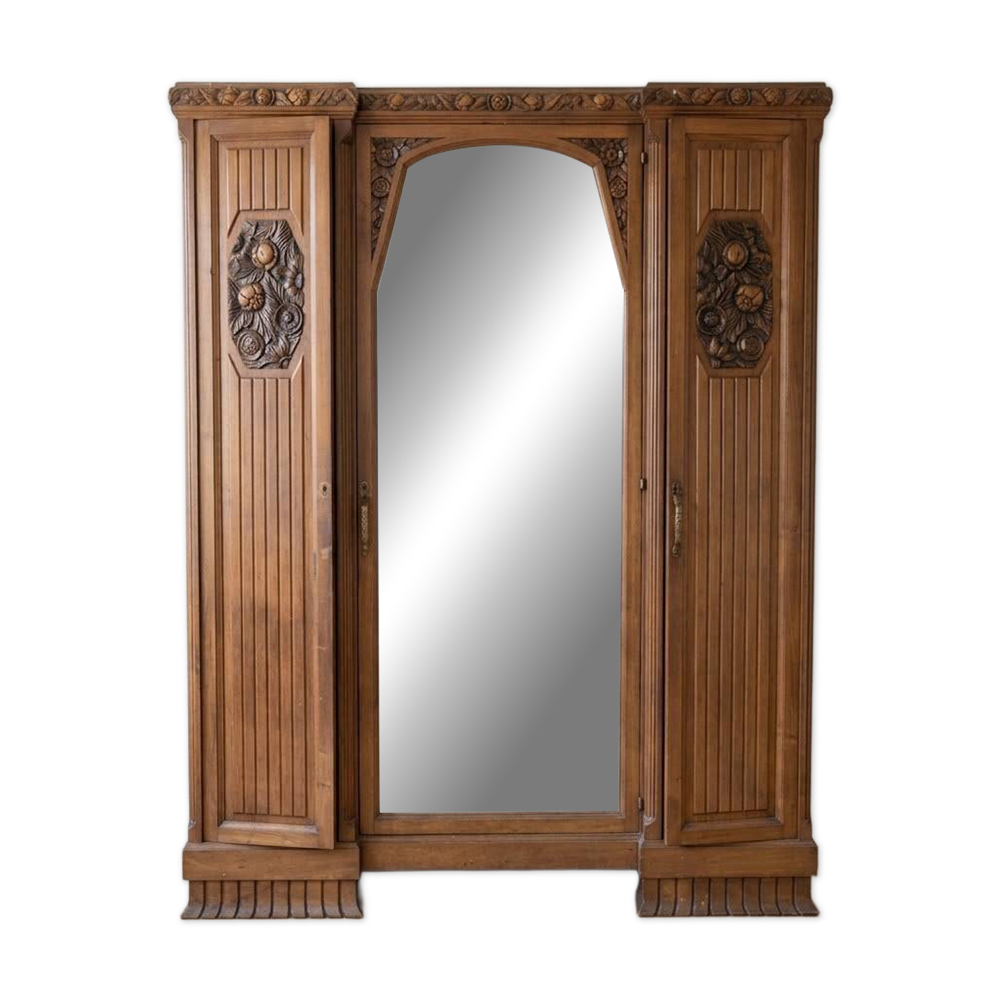 Art Deco wardrobe in solid wood with mirror