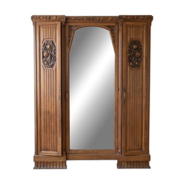 Armoire Art Déco en bois massif avec miroir