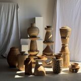 Stool, side table, cylindrical solid mango wood end table.