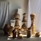 Stool, side table, end table in cylindrical solid mango wood.