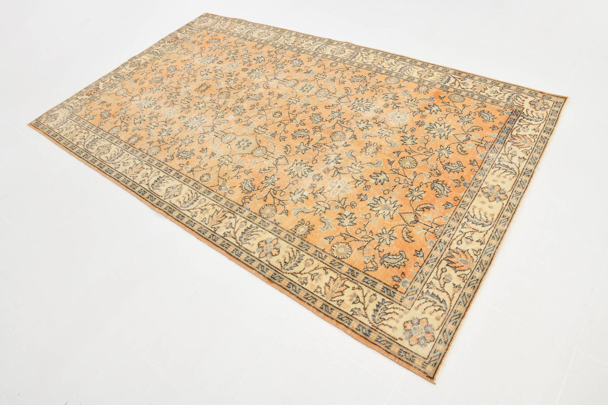 5x9 Vintage Orange Floral Turkish Area Rug, 160x271Cm