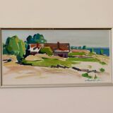 Oil painting on Swedish panel from the mid-century "House by the Sea in Öland" by Åke Adolfsson