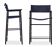Pair of bar stools with navy blue backrest and metal frame.