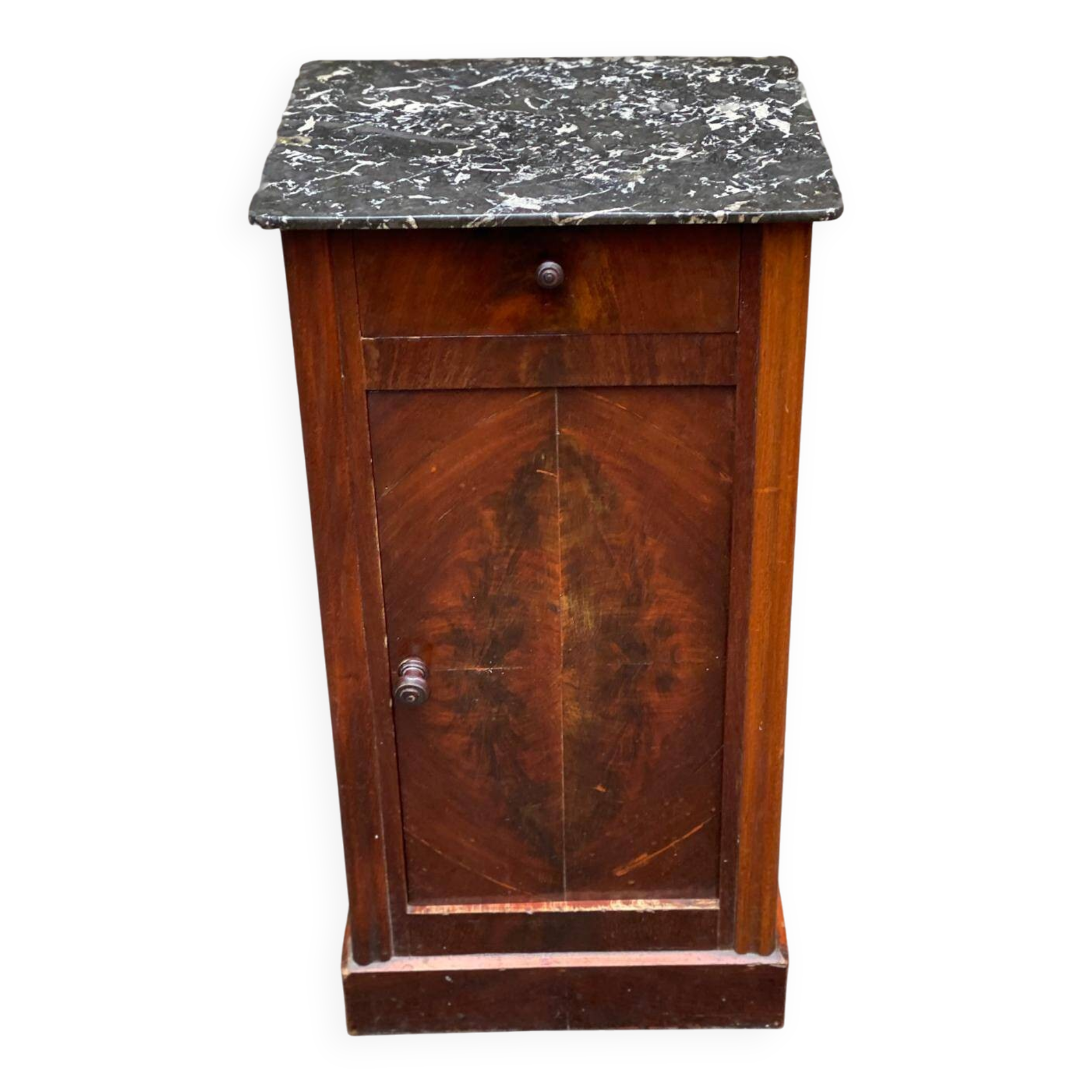 Louis Philippe mahogany bedside table from the 19th century with gray marble
