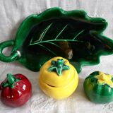 Trio salt, pepper, vintage ceramic mustard