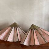 Pairs of brass and glass wall lights