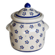Vintage beige earthenware candy box - Hand-painted blue floral decoration