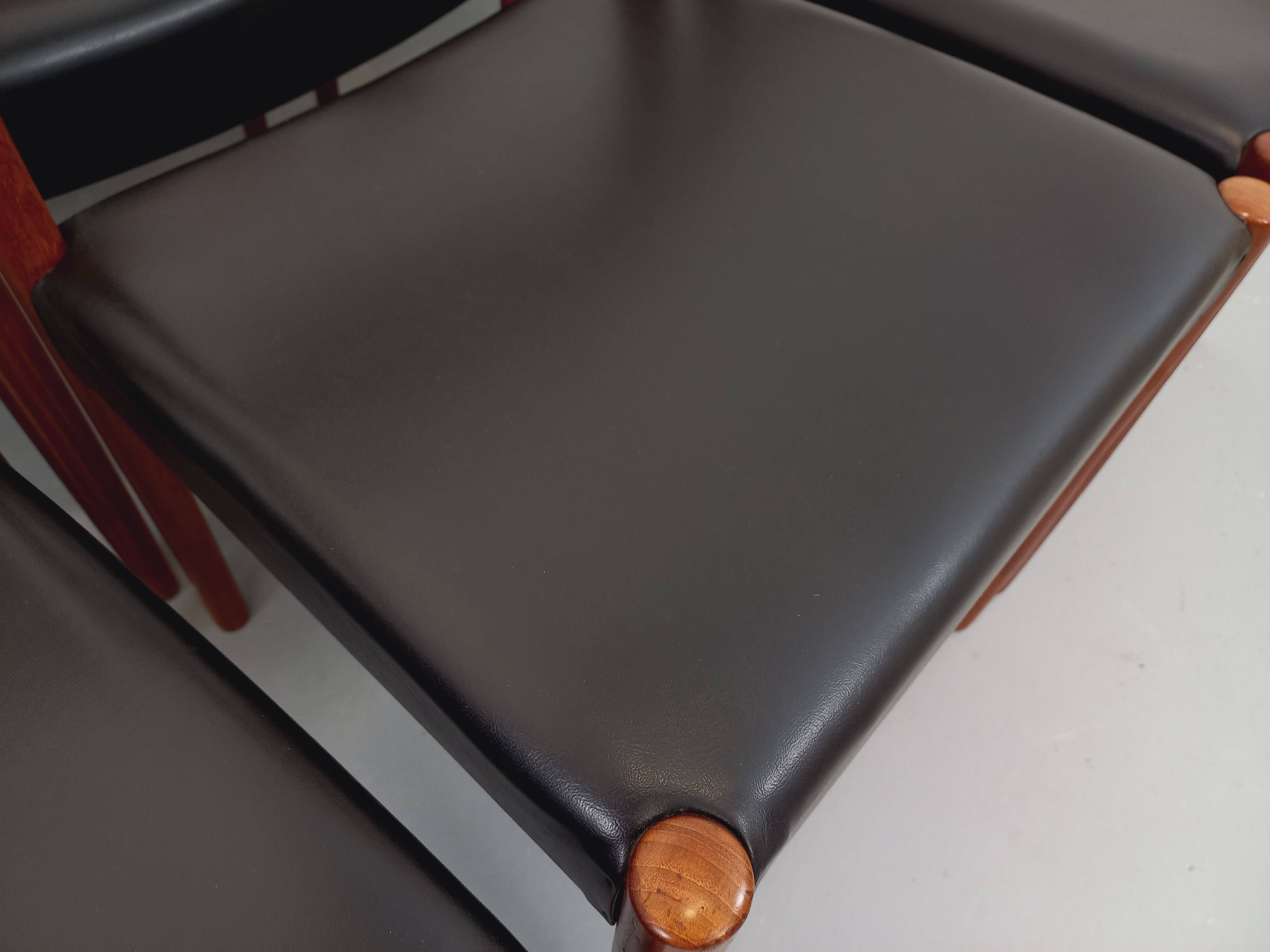 Set of 6 vintage Scandinavian Fristho Franeker chairs in teak and skai from the 60s