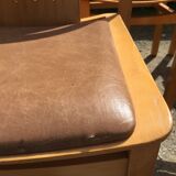 Vintage Baumann chairs in beech, seats in beige brown Skaï, series of 6.