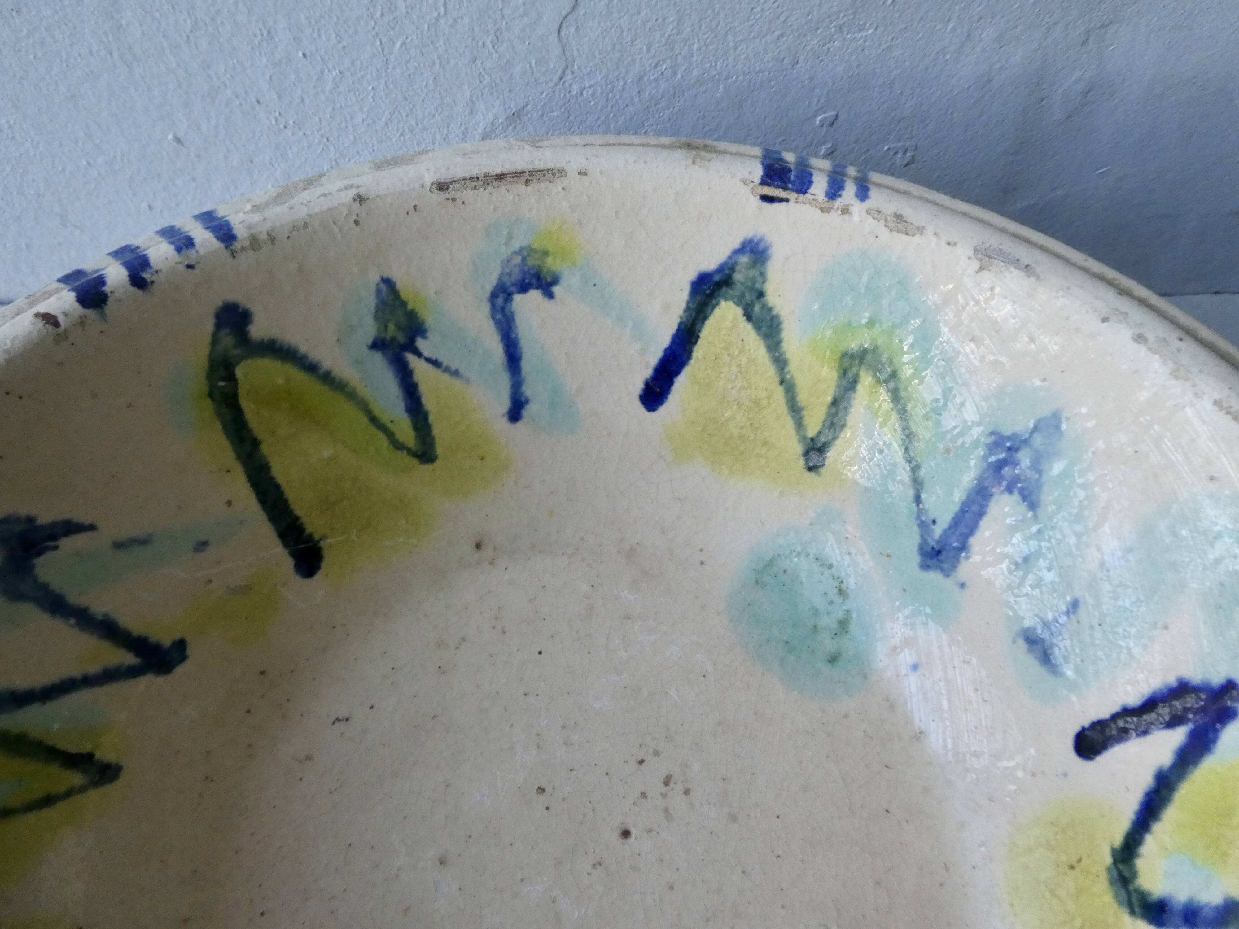 Hollow plate in enamelled terracotta, graphic décor