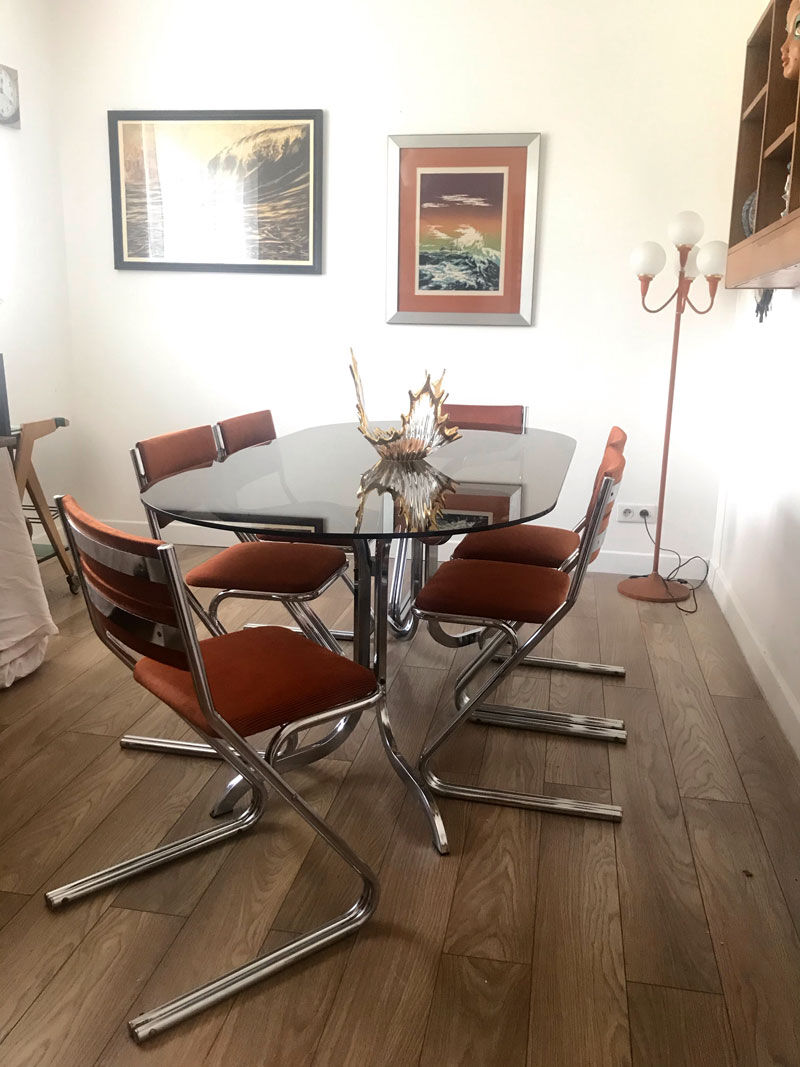 Table chrome et verre 70s