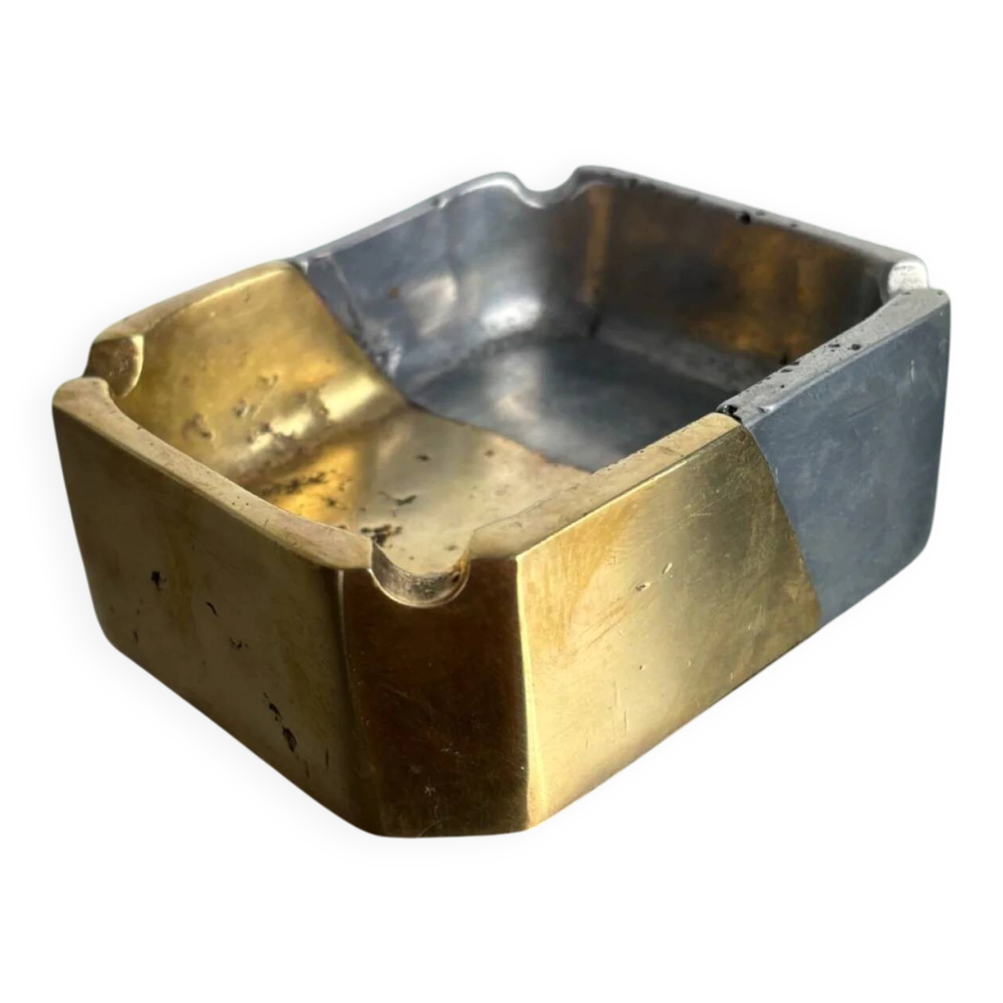 Brutalist ashtray by Leopold, bronze and brass, Spain, 1970s