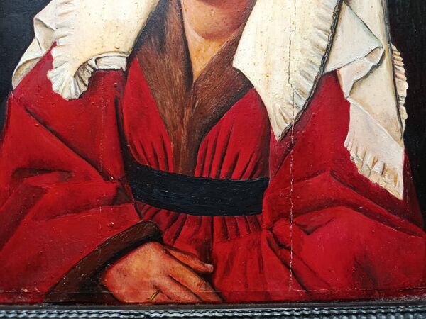 huile sur bois,  portrait Marguerite VAN EYCK, copie d'Henri BOURINET 1982