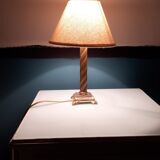 Brass table lamp and linen lampshade 50s