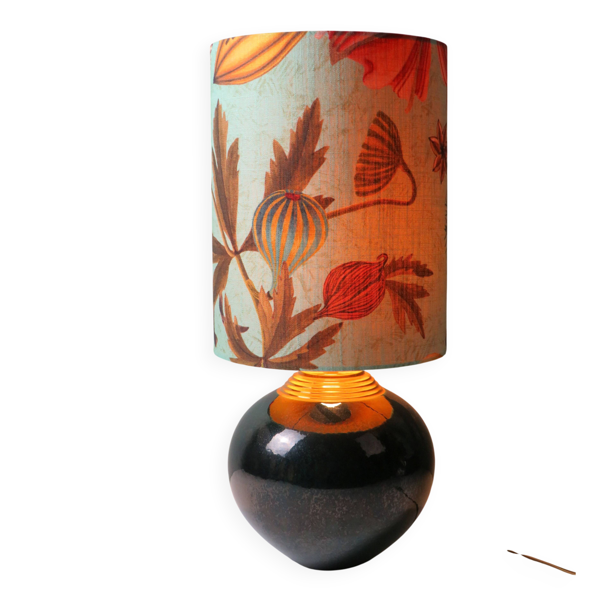 Vintage table lamp signed Louis Drimmer, glazed ceramic & lampshade