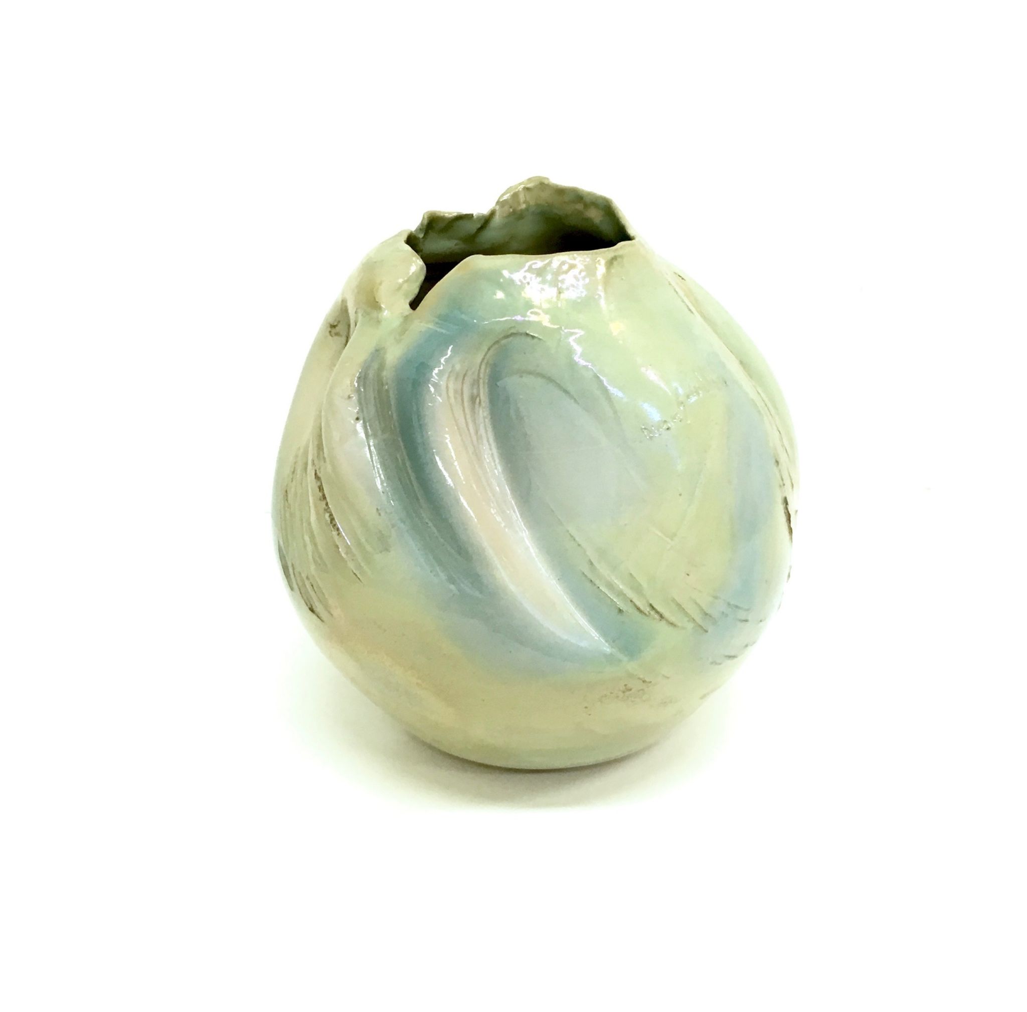 Vase en faïence glacé bleu irisé irisé fait main postmoderne, Italie