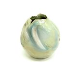 Postmodern sculptural hand-made iridescent blue glazed earthenware vase, italy