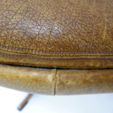 Brown leather swivel footrest with metal base - De Sede, Switzerland.