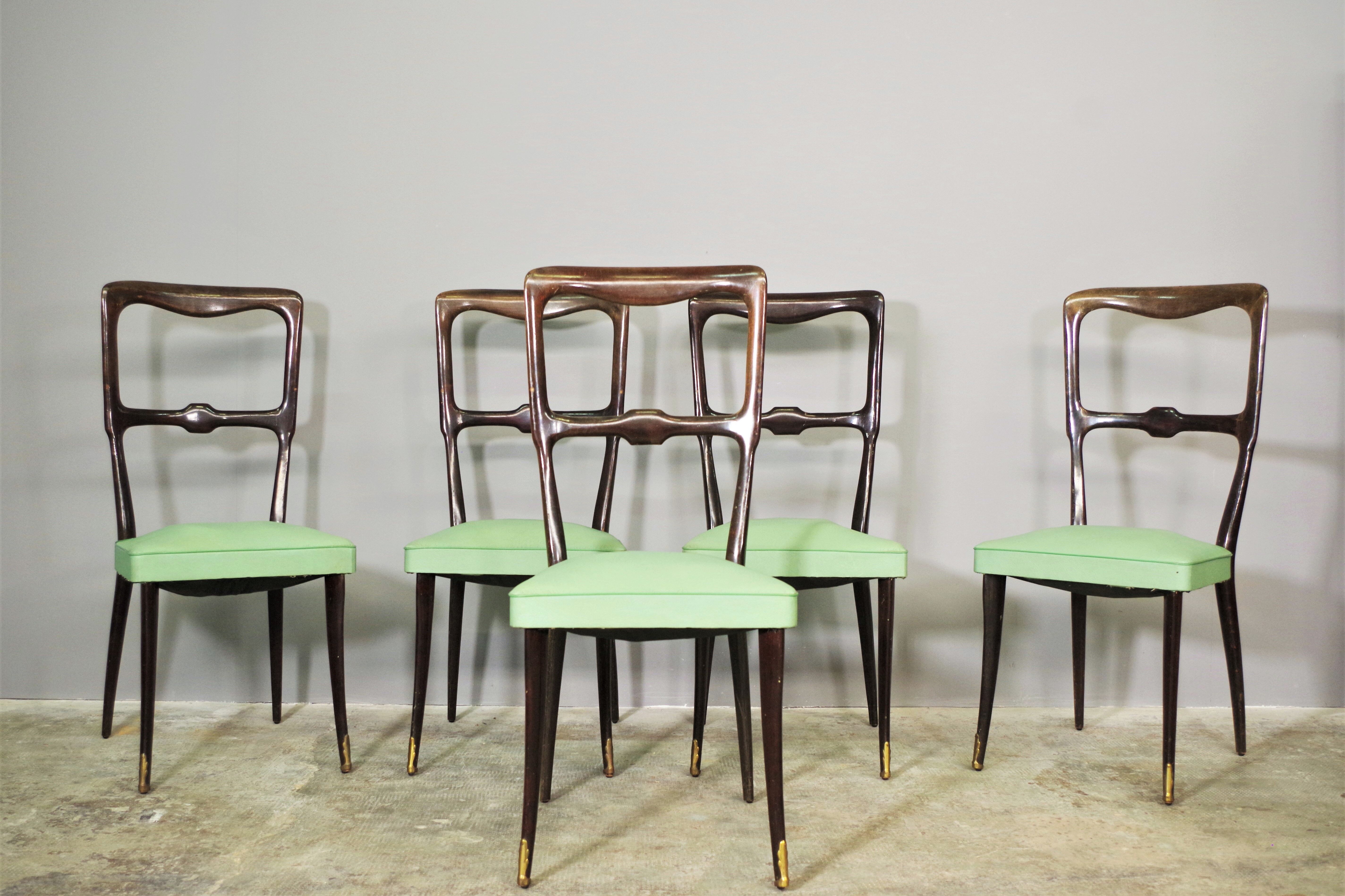 Set of 4 beech wood chairs from the 1950s