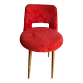 Chaise rouge oranger à fourrure Vintage
