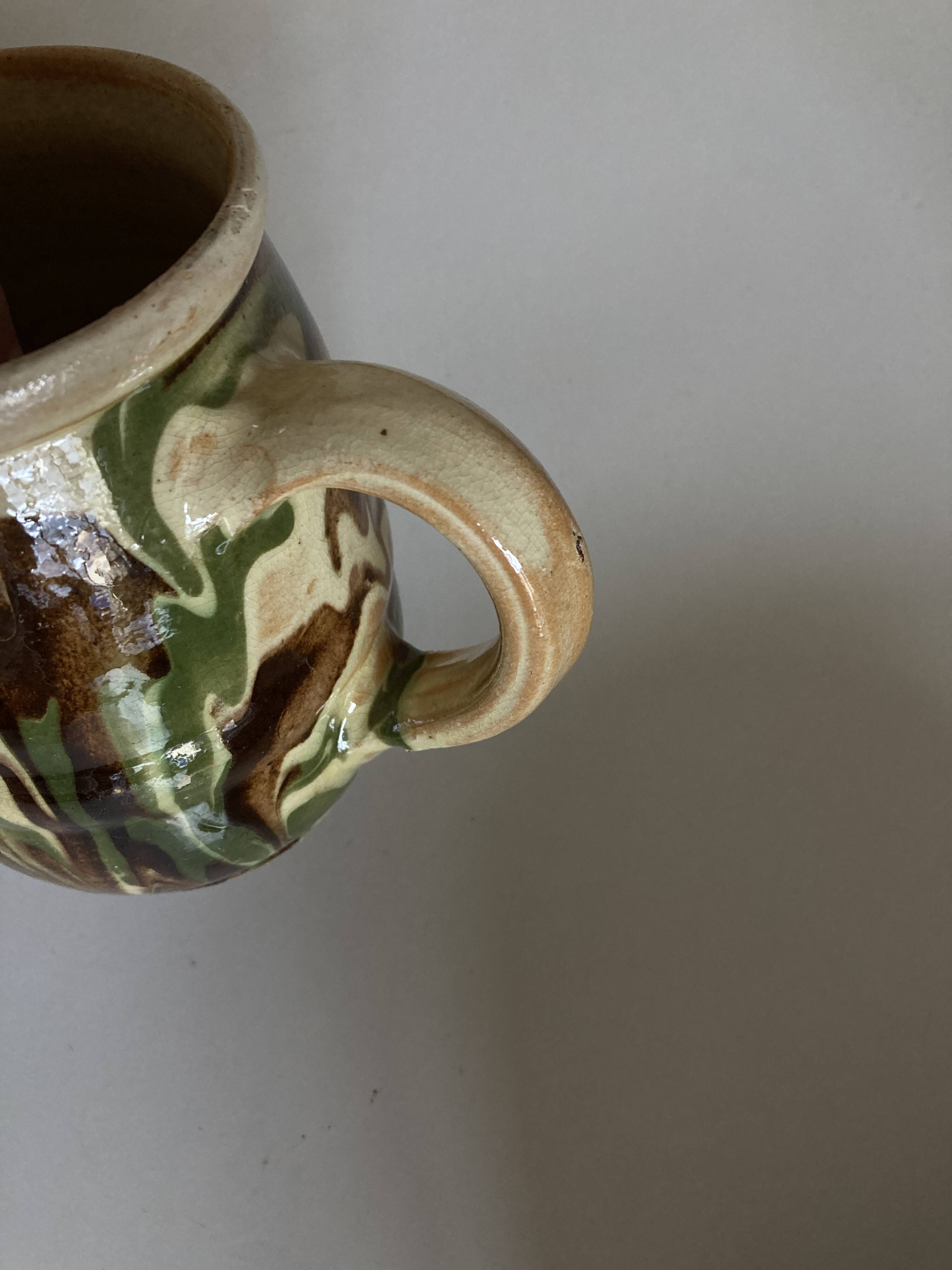 Glazed earthenware jug mixed clays Provence 1960