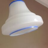 Bell hanging lamp in white and blue opaline 60s