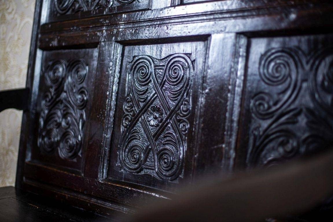 Antique Renaissance Revival Oak Bench, 1890s